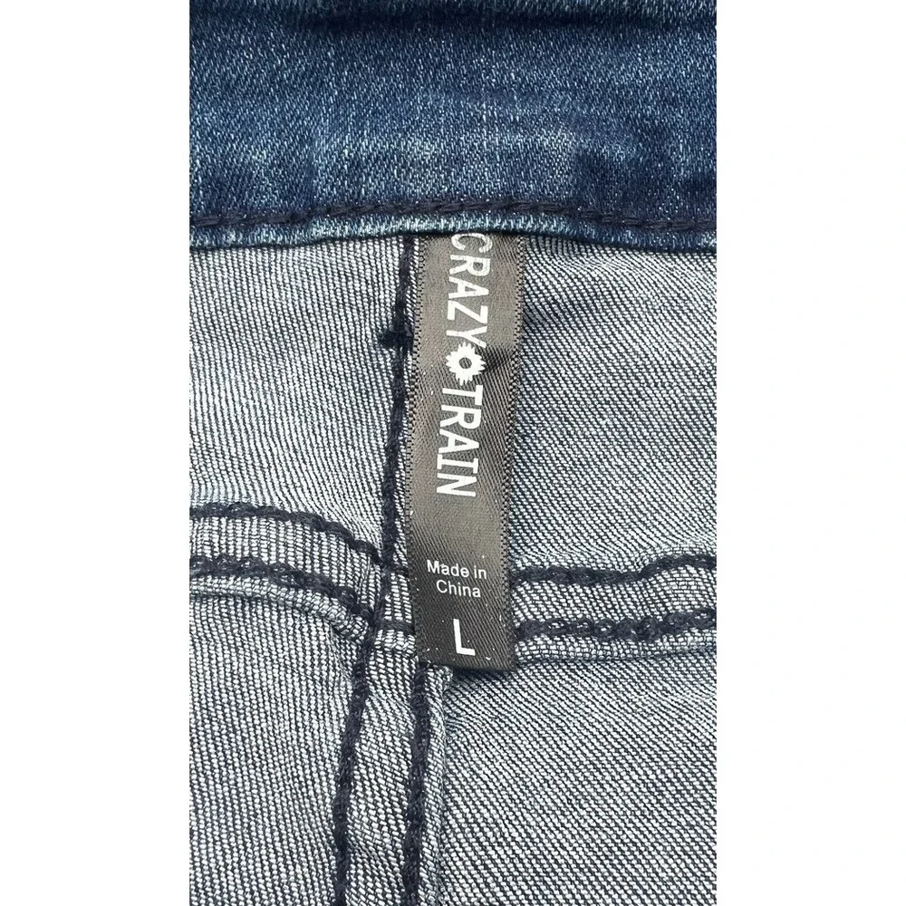 Crazy Train Shorts Denim Jean Western Cowgirl distressed Size Large Festival NWT - Picture 3 of 5